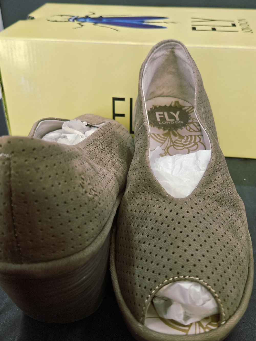 Fly London Taupe Perforated Suede Ballet Flats - Picture 5 of 7